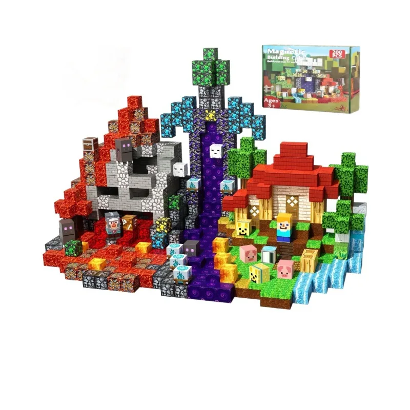 Nouveaux blocs de construction magnétiques Mine World, ensemble de cubes magnétiques, jouet sensoriel STEM Montessori pour enfants garçons filles âgés de 3 ans et plus, modèle de bricolage