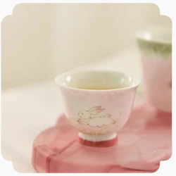 1pc Ceramic Jade Rabbit Small High Cup Household Ladies' Tea Cup Ceramic Master Cup Animal Pattern Design Tea Room Utensils 40ml