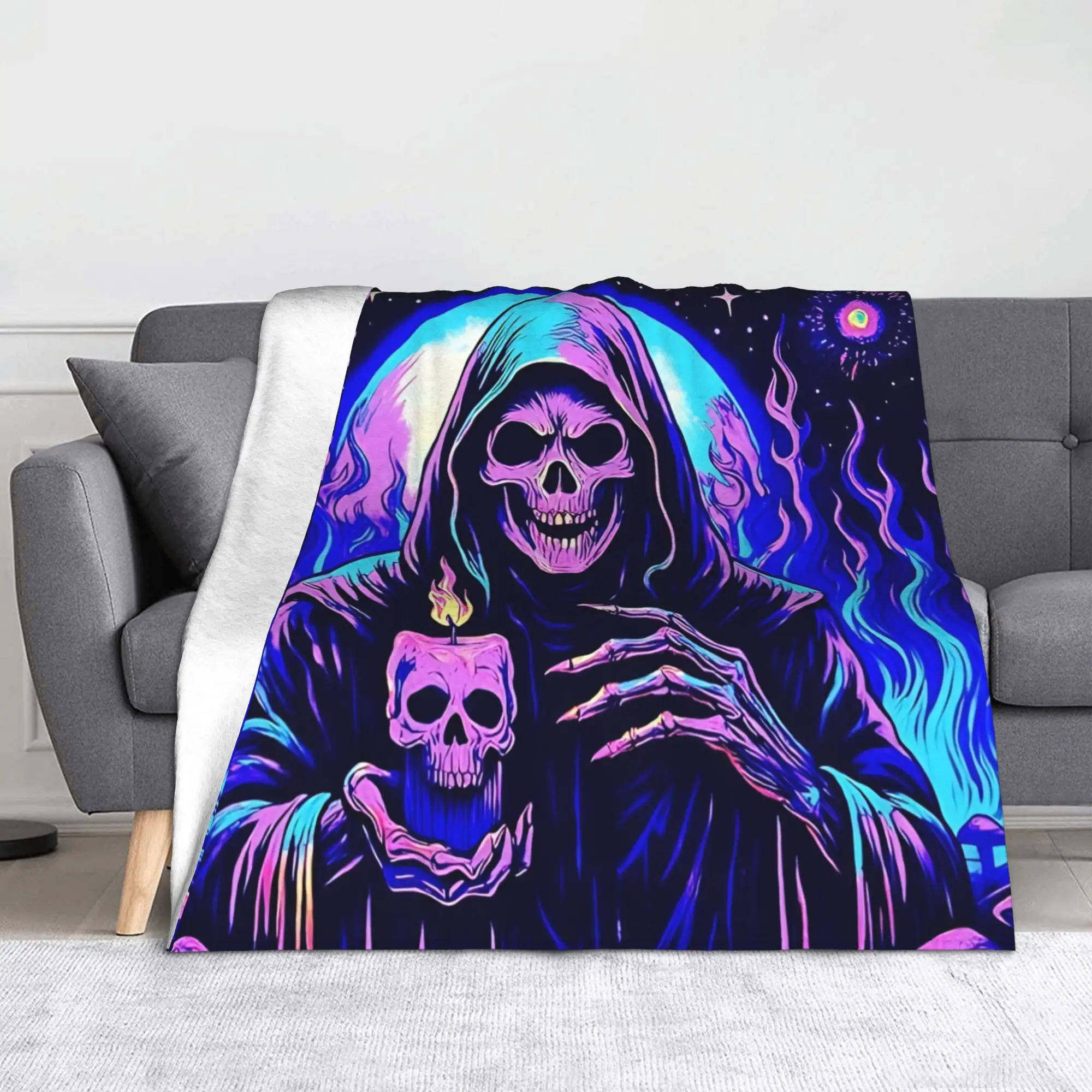 Skull Halloween Blanket Glow in the Dark Psychedelic Gothic Throw Blankets Summer Air Conditioning Decor Soft Warm Bedspreads