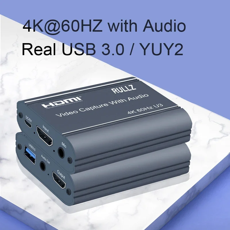 

4K 60hz Bypass Loop Audio Video Capture Card USB 3.0 HDMI Grabber Box Game Recorder 1080p 60fps OBS PC Live Streaming Broadcast