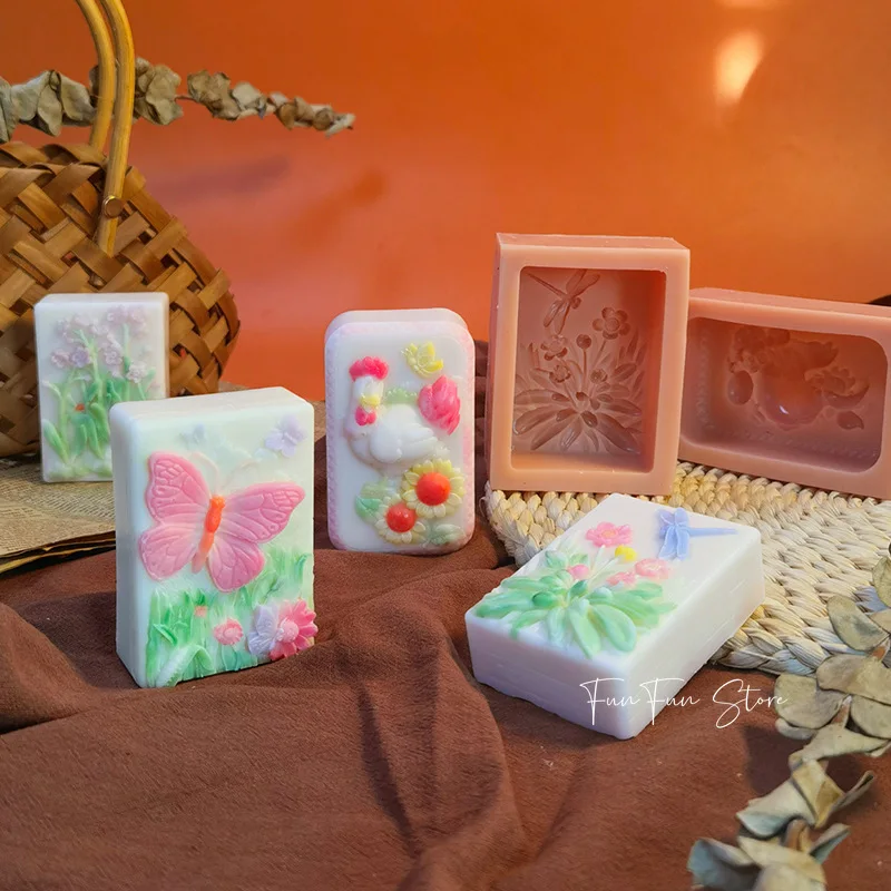 Square Flower Handmade Soap Silicone Mold Clover Flip Candle Resin Plaster Mould Chocolate Ice Making Set Party Home Decor Gifts