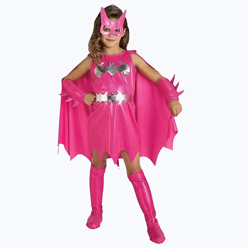 Pink Bat Girl Superhero Cosplay Costume The Fashion Clothes Fantasy Halloween Cos Set For Children New Year Gift Dress Suit Kids