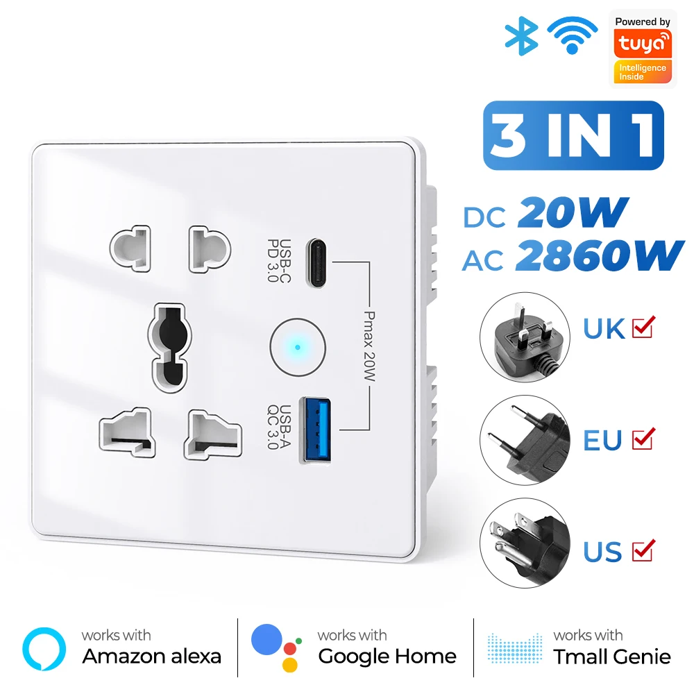 

Smartier Tuya Remote Control Smart Plug Power Socket With Usb Type C Smart Home Universal Plug Charger Wall Socket