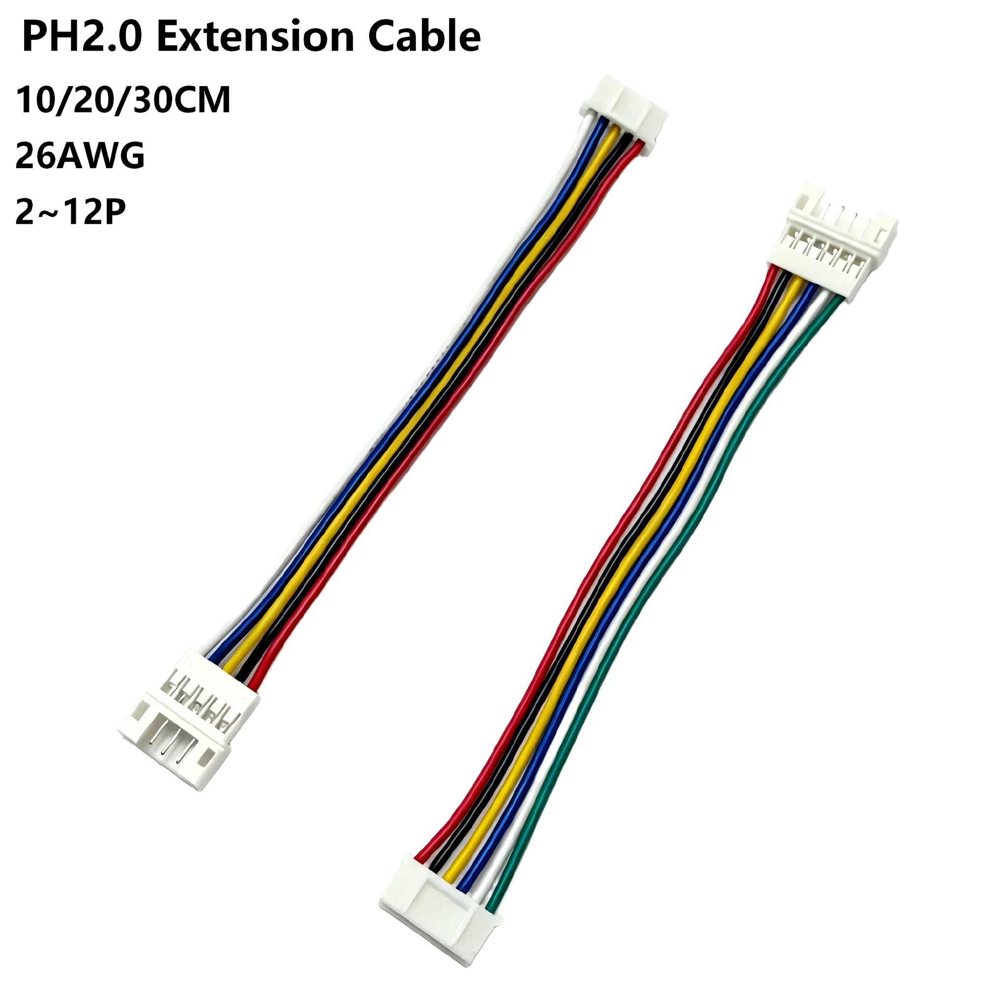 10PCS PH2.0 Extension Line 2P/3P/4P/5P/6P/7P/8P/9P/10P/12P PH2.0mm Pitch Male To Female Connector 10/20/30cm Cable 26AWG