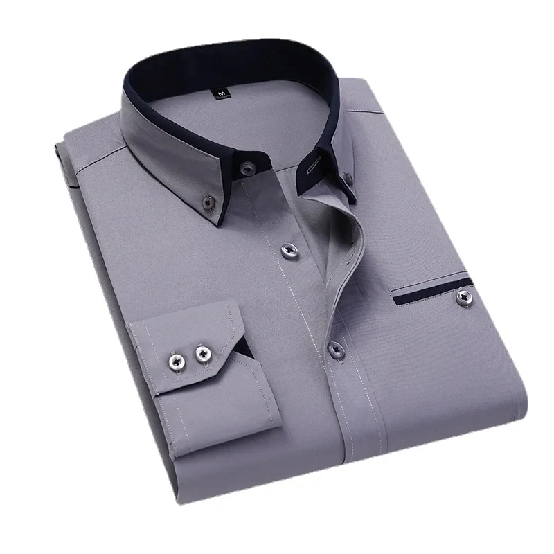 

KX421 13 Color 8XL British-Style Men Spring Long-Sleeved Shirts/Male Slim Fit Business Casual Shirts Male Social Casual Button