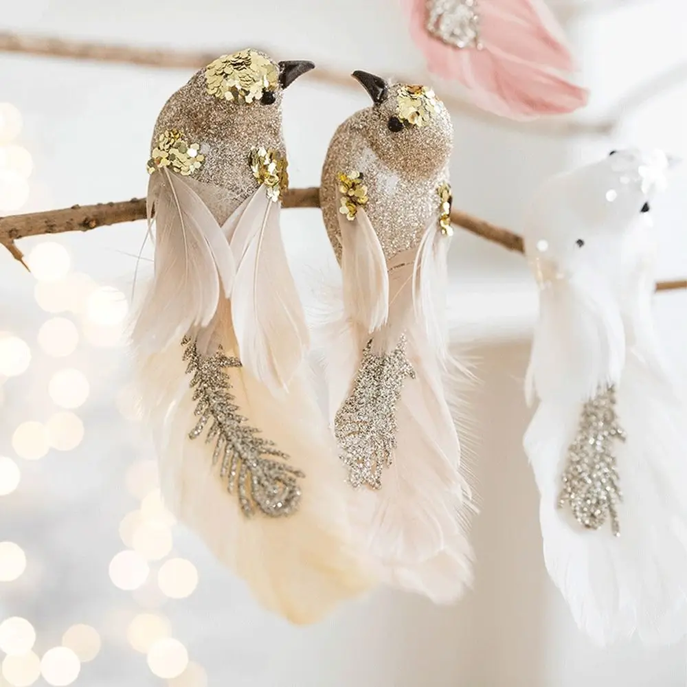 

1 pair Glitter Christmas Birds Ornament Colorful Realistic Simulated Bird Pendant Handmade Exquisite Christmas Tree Decoration