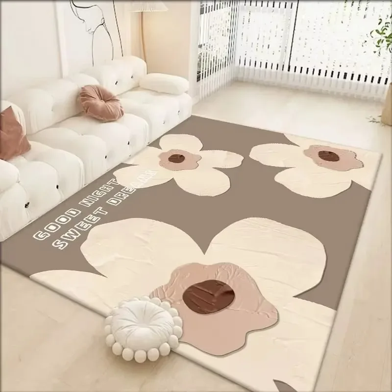 Large Faux Cashmere Rug, Anti-slip Water Absorbent Dirt Resistant Floor Carpet for Living Room & Bedside