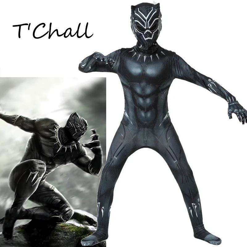 Child Black Panther Costume Superhero Black Panther TChalla Cosplay Zentai Bodysuit Jumpsuit Halloween Party Costumes for Kids