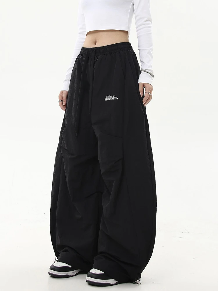 Zoki Letter Hip Hop Cargo Pants Women Streetwear High Waist Y2K Pleated Trousers American Vintage Oversize Loose Bf Casual Pants