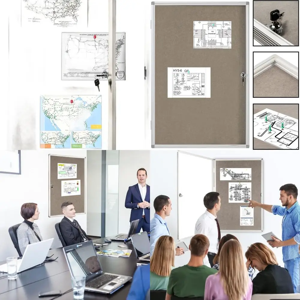 

Lockable Indoor Bulletin Board, Grey Felt, Aluminum Frame, 36x24