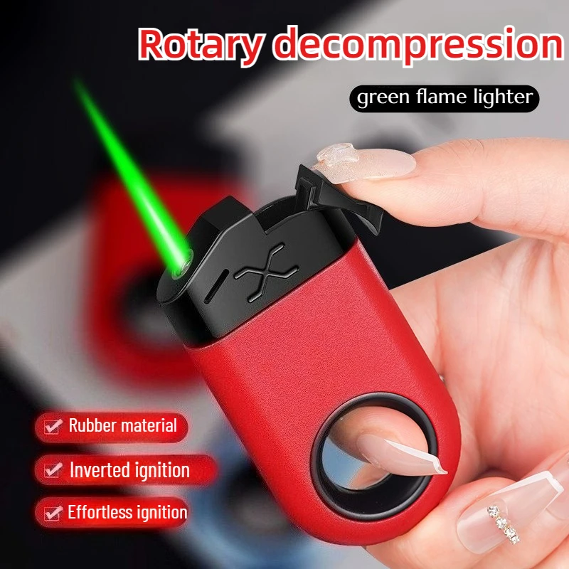 

2025 Trendy Toy Ring Rotary Decompression Lighter Creative Ignition Personalized Windproof Green Flame Direct Lighter Men's Gift
