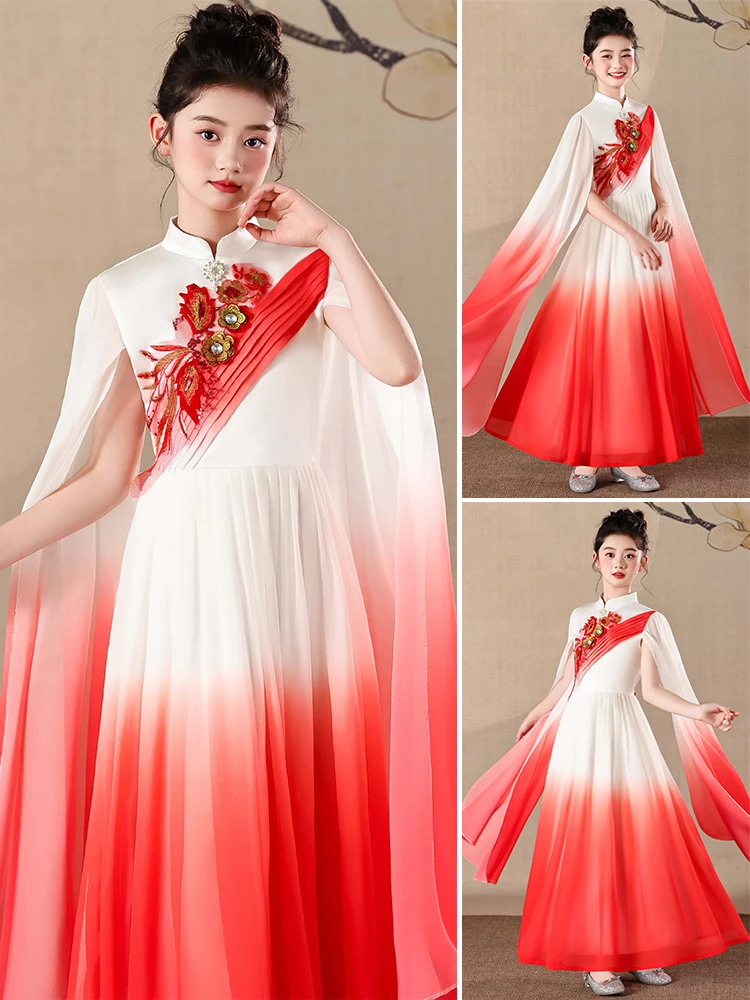 

2025 New Children's Hanfu Guzheng Performance Clothes Girls' Traditional Sle Musical Instrument Costume Polyester Fiber