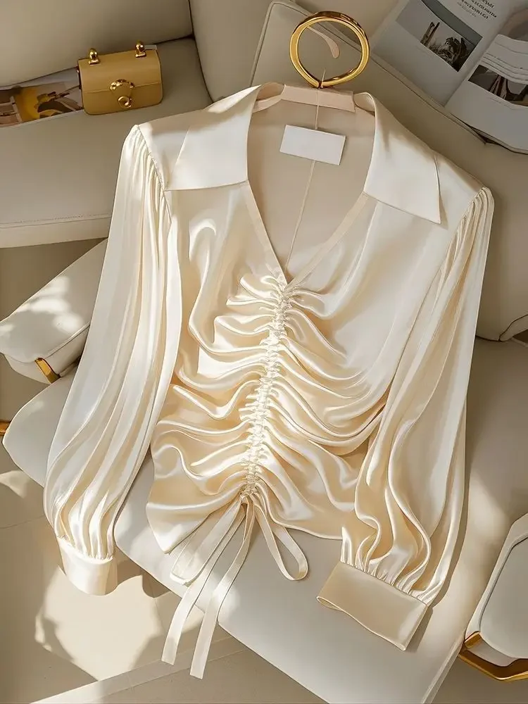 Nueva moda de principios de otoño, camisa pequeña bonita, camiseta francesa, camisa de manga larga con vinagre de champán, verano para mujer ZT109