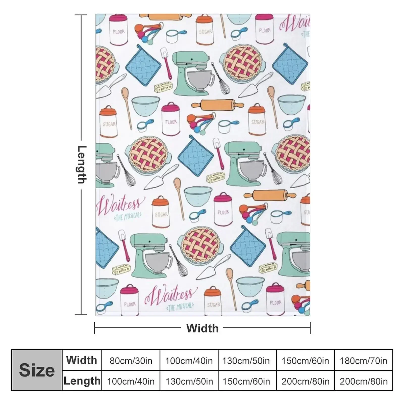 Waitress the Musical cherry pie print, mixer, sugar, butter, flour - Broadway, West End Throw Blanket Luxury St Blankets