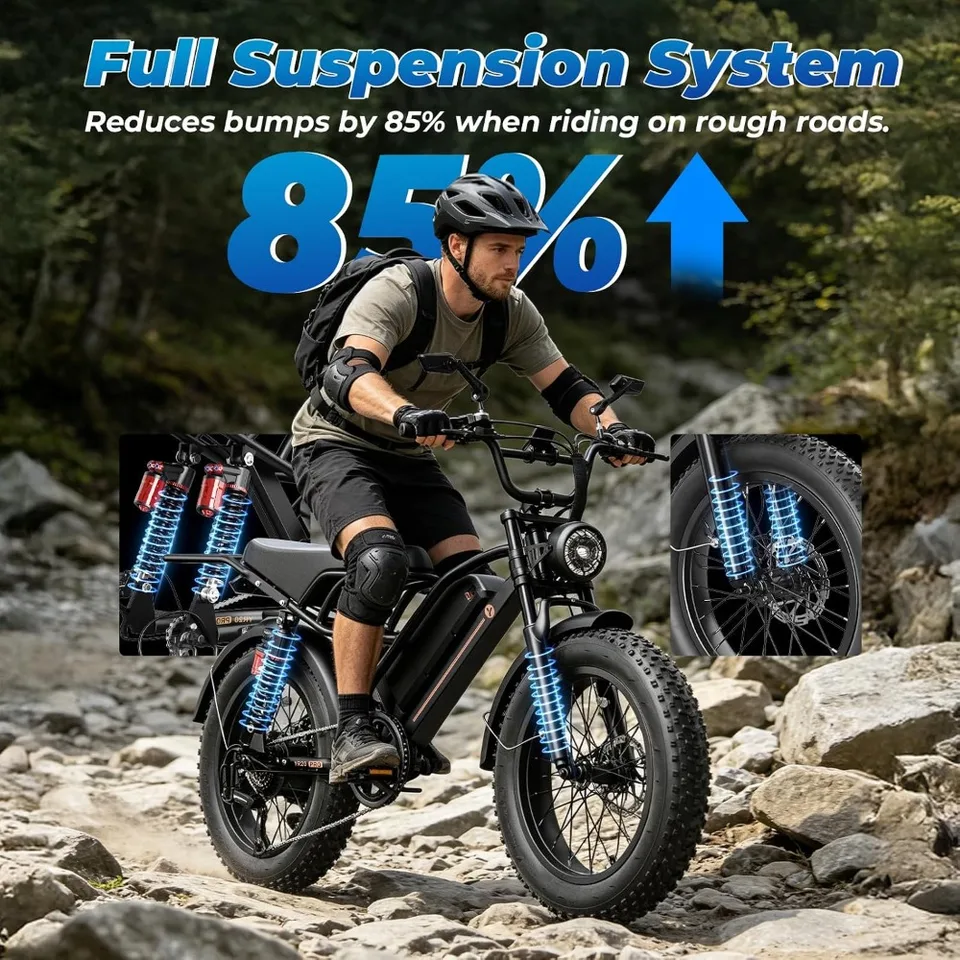 Hot-selling hit 2000W 3000W Peak Electric Bike for Adults Teens 48V 52V Battery 16 20x4.0 Fat Tire Full Suspension Ebike 55-90 image 5