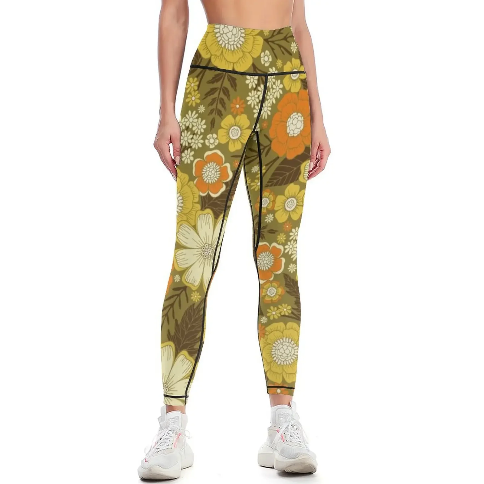 

1970s Retro/Vintage Floral Pattern Leggings gym's clothing sports woman gym gym top Jogger pants Womens Leggings