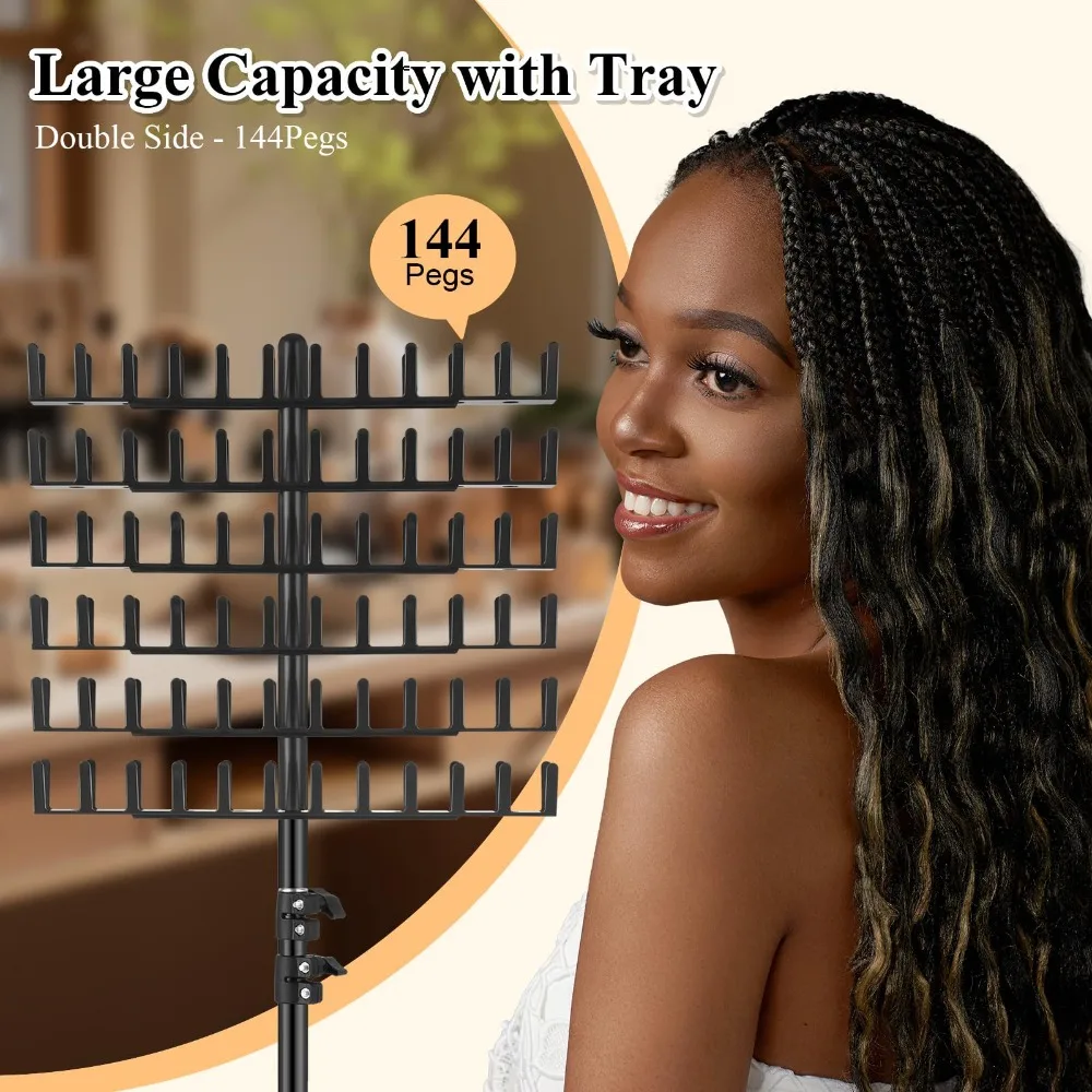 

144 Pegs Double Sided Hair Braiding Rack Braiding Hair Braiders Tool Adjustable Braiding Rack with Combs Hair Clips DIY