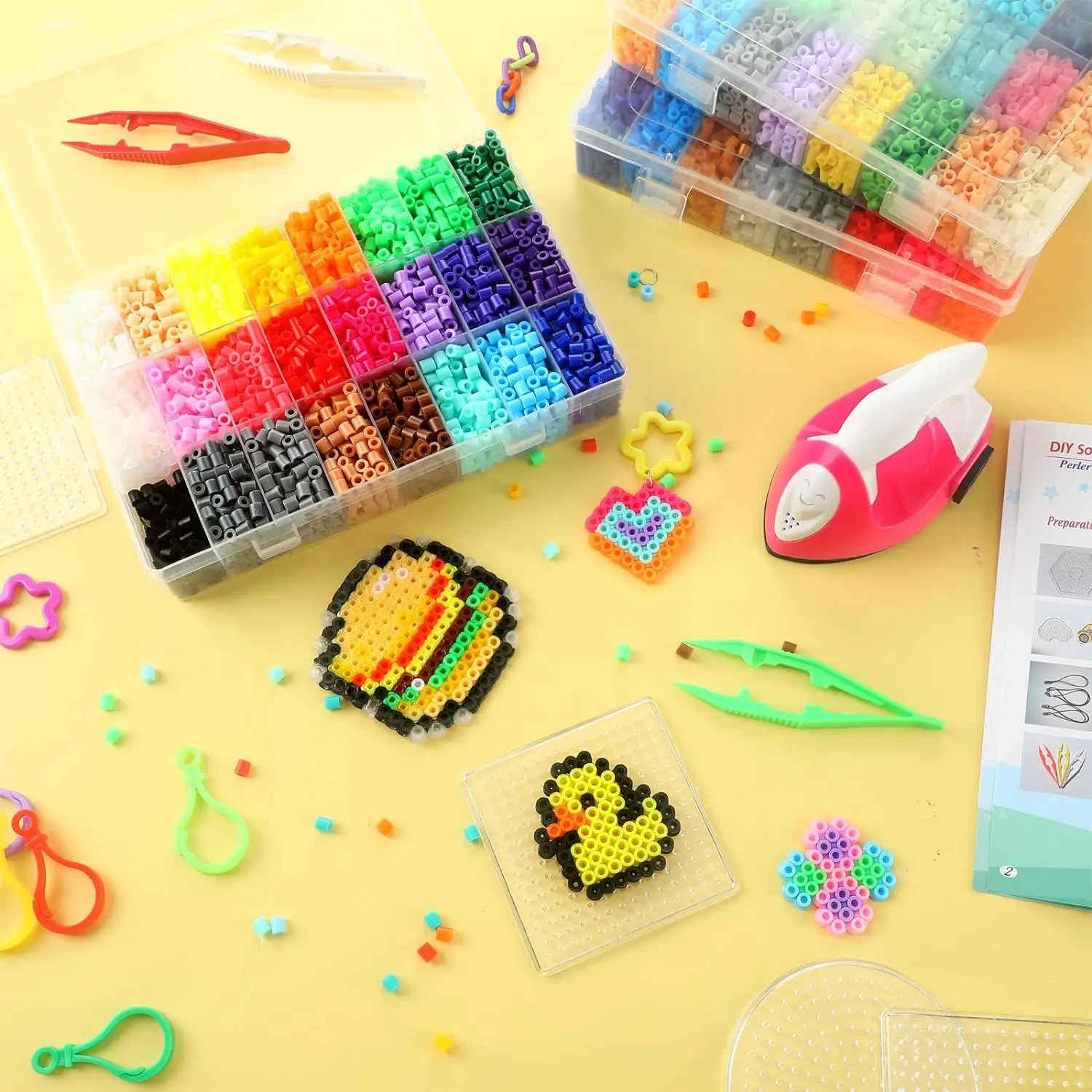 Zestaw koralików do zaplatania, 24 kolory, puzzle pikselowe, tablice z kołkami, koraliki Perler Hama, kreatywna zabawka dla dzieci do rękodzieła, prezent, zestaw do majsterkowania DIY