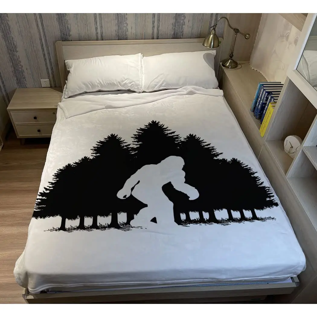 Bigfoot Sasquatch Soft Blanket Cozy Throw Blanket Warm Easy Care Bedding Sofa Silhouette Forest Snow, Christmas New Years' Gifts