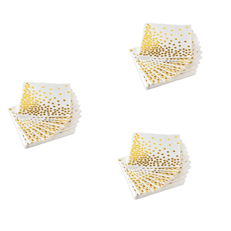 Cocktailservietten mit goldenen Punkten (150er-Pack), 3-lagige Papierservietten mit gepunkteten Goldfolien, perfekt für die Geburtstagsfeier