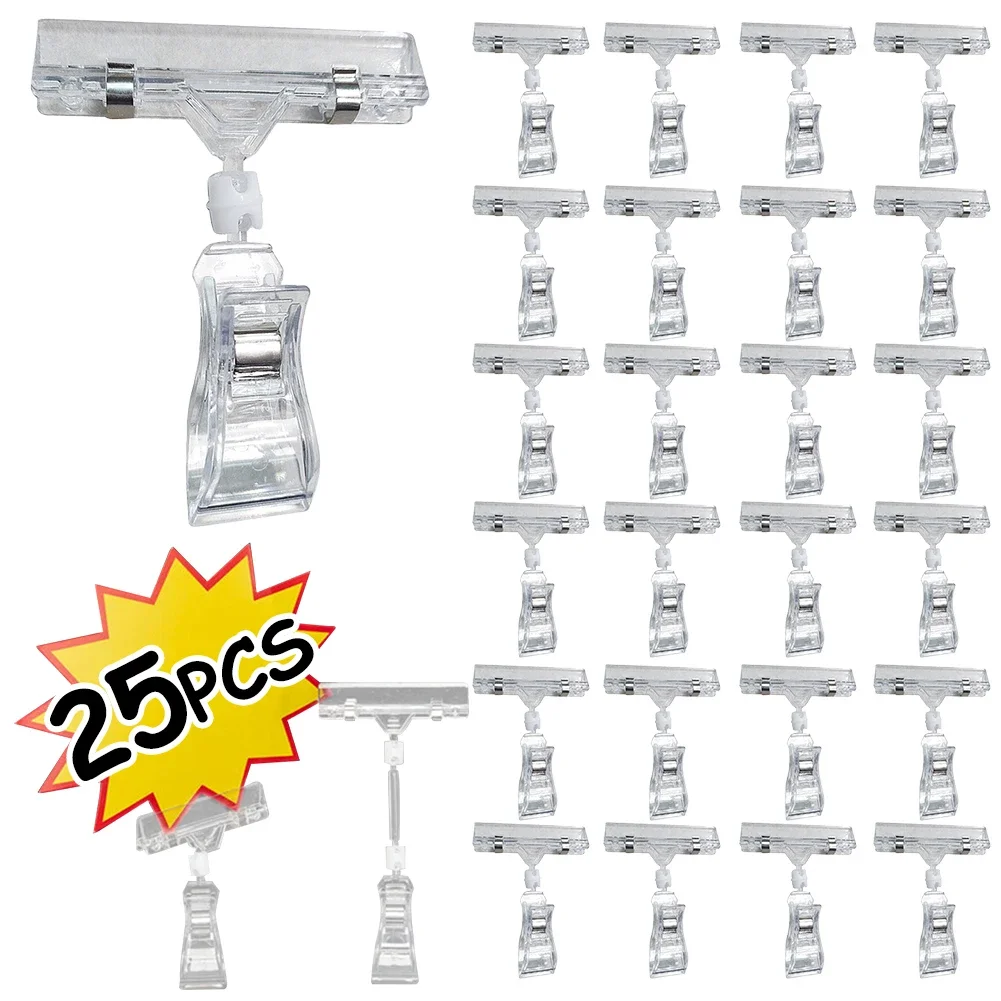 25Pcs Clear POP Advertising Clips Plastic Sign Price Display Label Tag Clip Holders In Supermarket Retails Label Holder Clamp ﻿