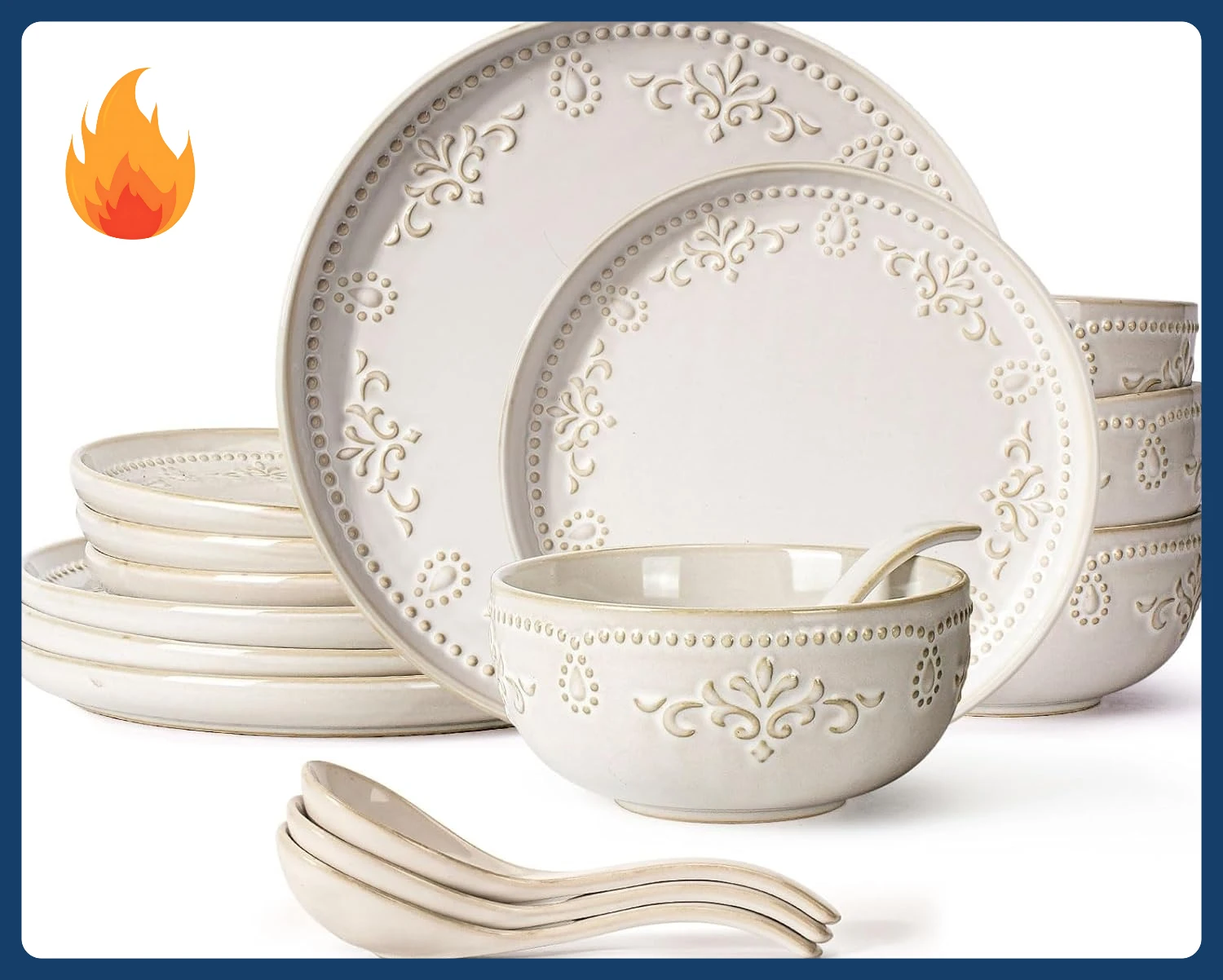 

Plates And Bowls Sets, 16 Pieces Dinnerware Sets, Dish Set For 4, Ceramic Kitchen Bowl And Plate Set, Embossed White Dishware Se