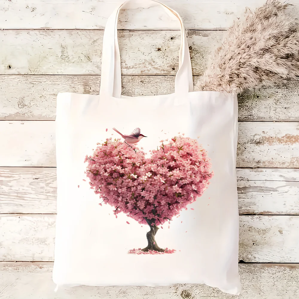 

Heart Shaped Cherry Blossom Canvas Bag Romantic Spring Print for Valentine or Wedding Gift
