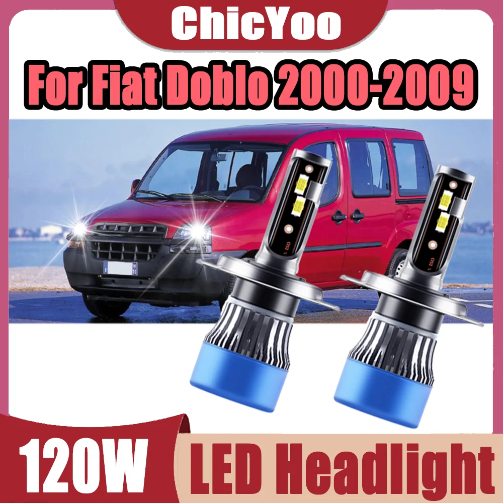 

2 шт. светодиодные фары Canbus без ошибок, 120 Вт, 6000K, белый свет, 20000 лм, 12В для Fiat Doblo 2000-2009 годов выпуска