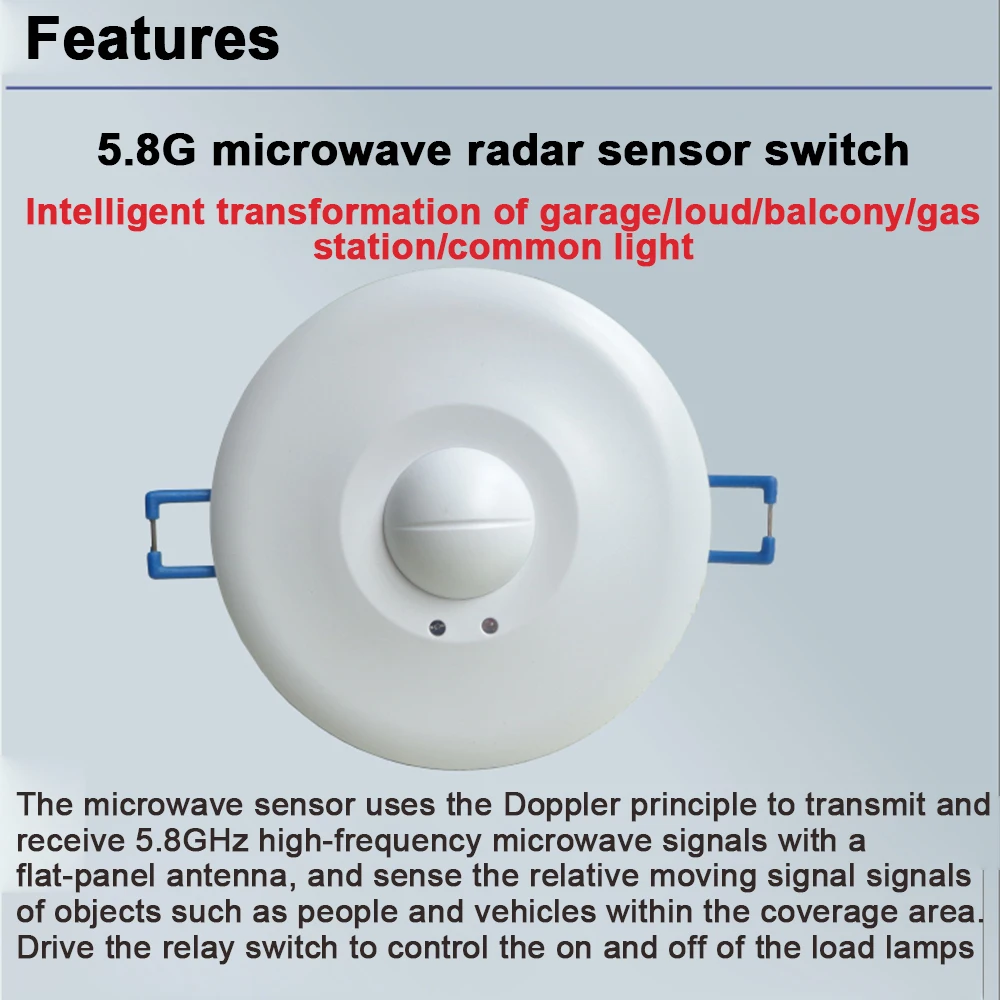 AC85-250V 5.8GHz Microwave Radar Sensor Switch Adjustable Embedded Human Motion Detector For Corridor Sensor Switch