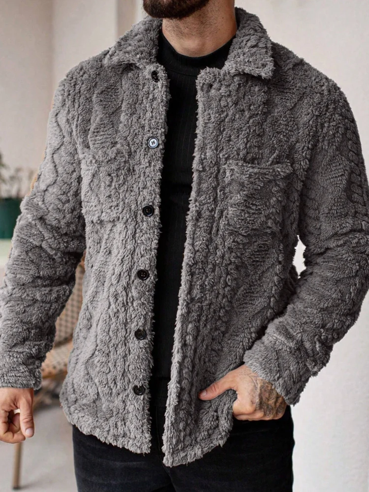 Men's Velvet Jacket Keep Warm Plush Lapel Winter Long Sleeves Solid Color Cardigan Single Breasted Casual American Retro Jackets