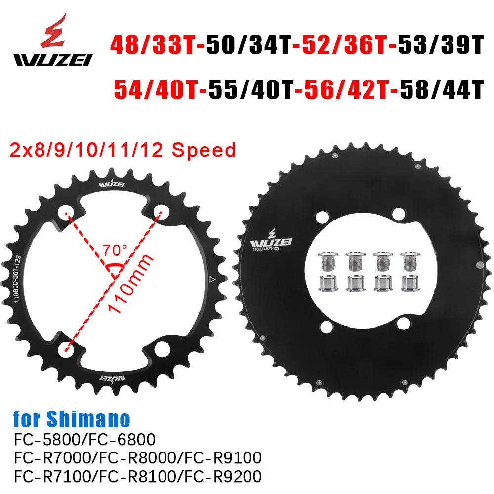Image of WUZEI 110BCD Rennrad Doppelkettenblatt 2x10/11/12-fach Fahrradkettenblatt 48T/33T 58T/44T Krone für Shimano 105 Ultegra R8000