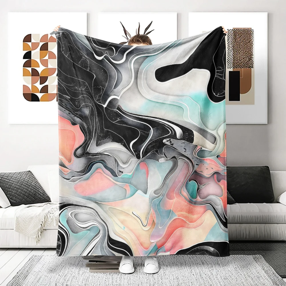 Black Pink Marble Fluid Art Flannel Fleece Throw Blanket for Couch Sofa Lightweight Cozy Plush Blanket for Travel Office Nap