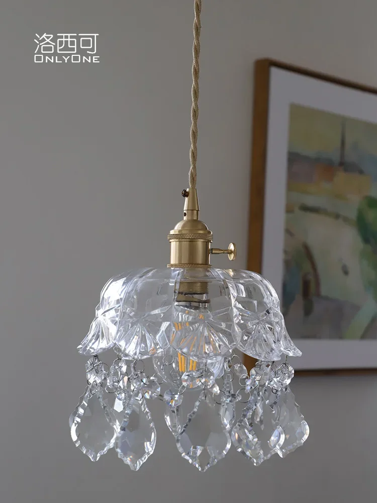 Rossiko Brass Glass Carved Vintage Small Pendant Lamp Entry Dining Room Bar, Bedroom, Bedhead Single Head Light Fixture