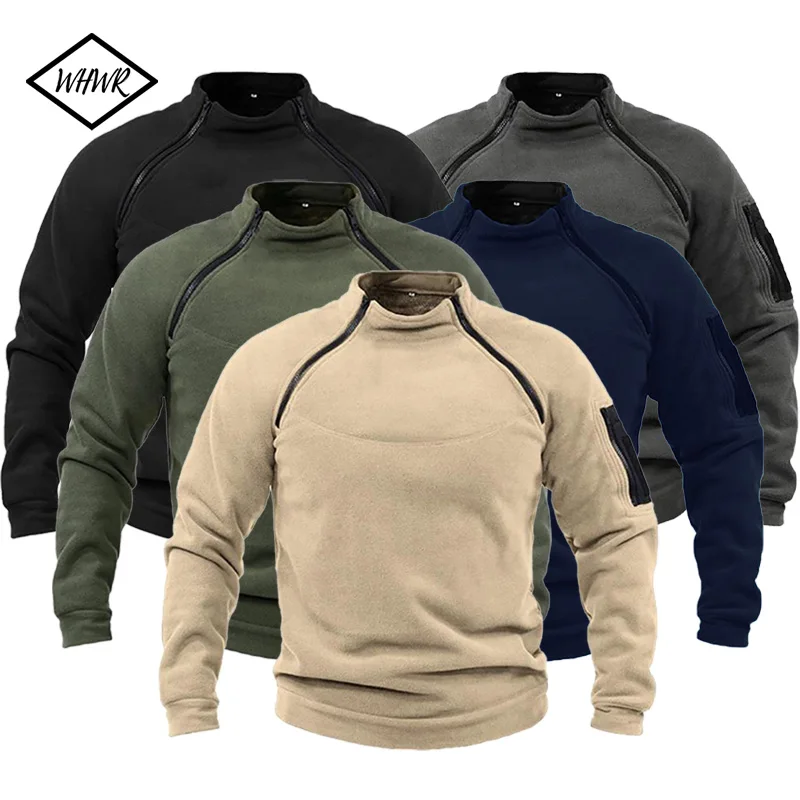 

Outdoor Men's Tactical Fleece Jacket Clothes Loose Warm Zippers Pullover Men Windproof Coat Thermal Hiking Sweatshirt S-3XL