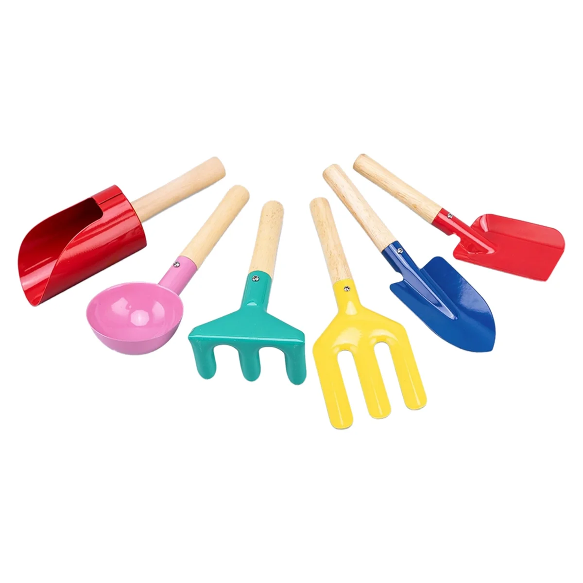 

Gardening Set Metal Garden Tools with Sturdy Wooden Handle,Safe Kids Shovel with Cylinder, Spoon, Fork, Rake