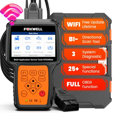 Foxwell NT650 Elite OBD2 Scanner Engine Code Reader EPB ABS Airbag Oil TPMS 26+ Reset OBD2 Diagnostic Tool Automotive Scanner