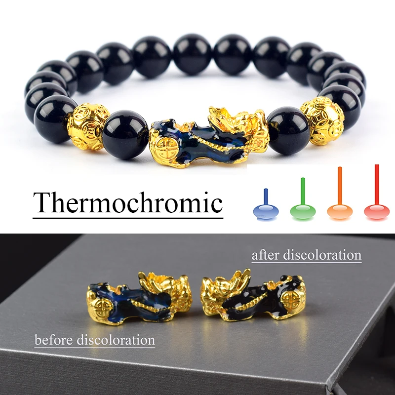 Temperature Change Color Feng Shui Obsidian Rosary Bracelet Men Women Thermochromic Brave Troops Pixiu Jewelry Original Gift