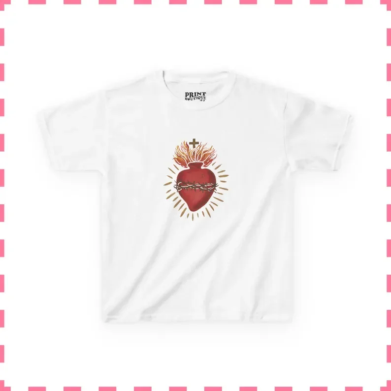 Sacred Heart Baby Tee Aesthetics 90s style Baby Tee Cotton Unisex T-Shirt Graphic Tee Crop Top