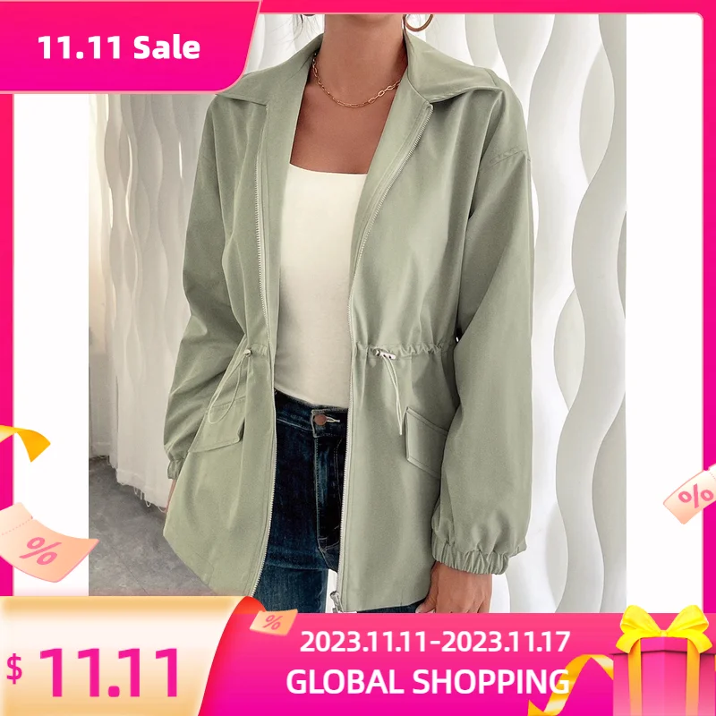 

Coat for Lapel Collar Cropped Jacket Women Solid Color Woman Autumn Casual Short Windbreaker Female Solid Casual Fashion Coat