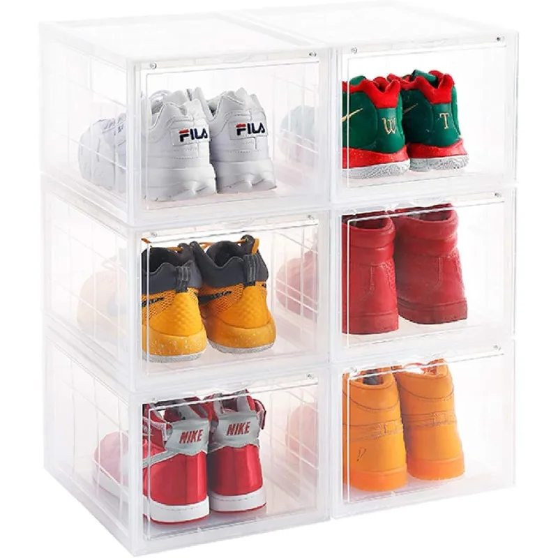 Storage Shoes Box Womens Mens Shoe Storage Display Box Plastic Foldable Stackable Shoe Container Clear Closet Shelf Shoe