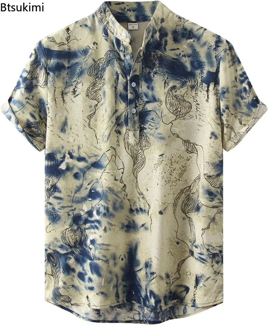 New Summer 3D Printed Shirts for Men Comfortable Short Sleeve Lapel Button-up Vacation Blouses Men Hawaiian Leisure Beach Shirts