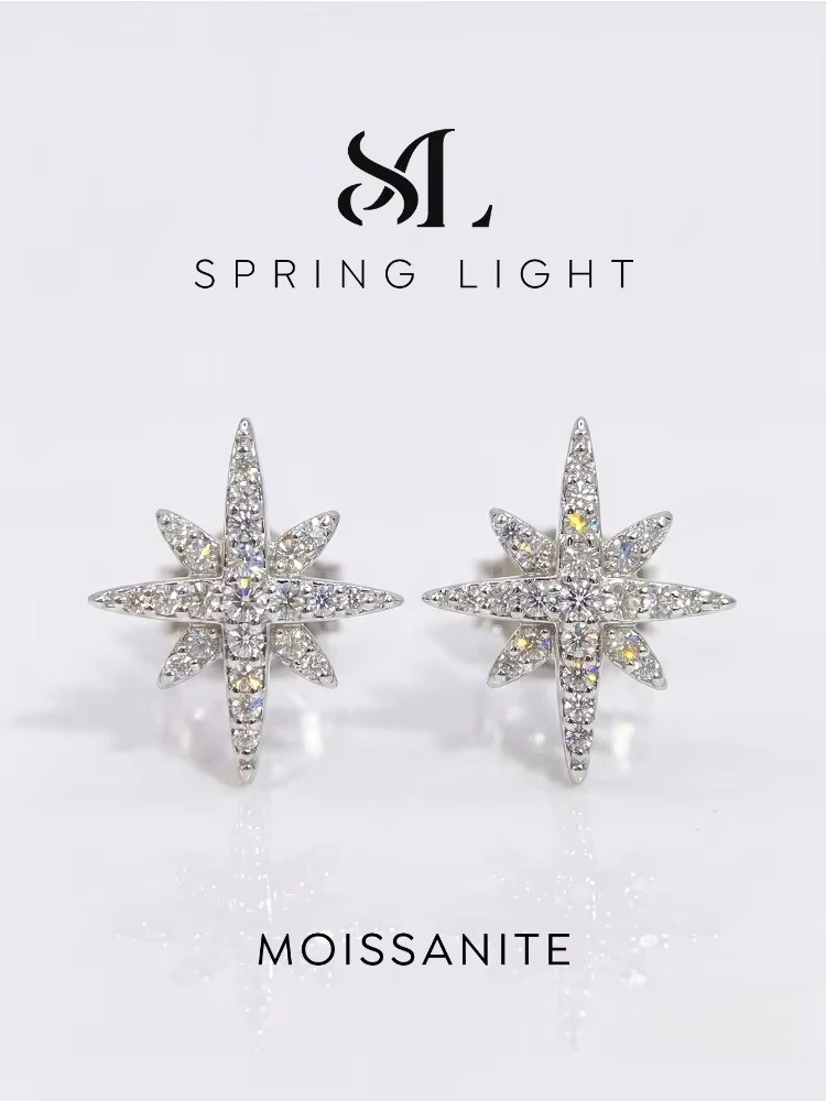 Brillante Echte Moissanit-Diamant-Ohrringe mit Sternen-Spikes für Damen, Hochzeit, Hochzeitstag, Hochwertiger Modeschmuck – Detail 1