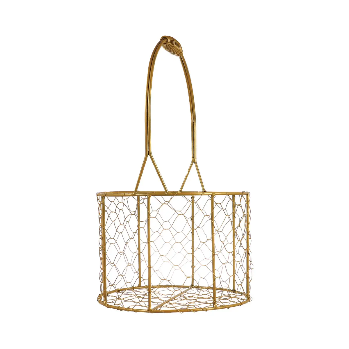 

Woven Gift Basket Exquisite Snack Wedding Supply Matte Golden Round Strong Metal Varnish Long Lasting Storage