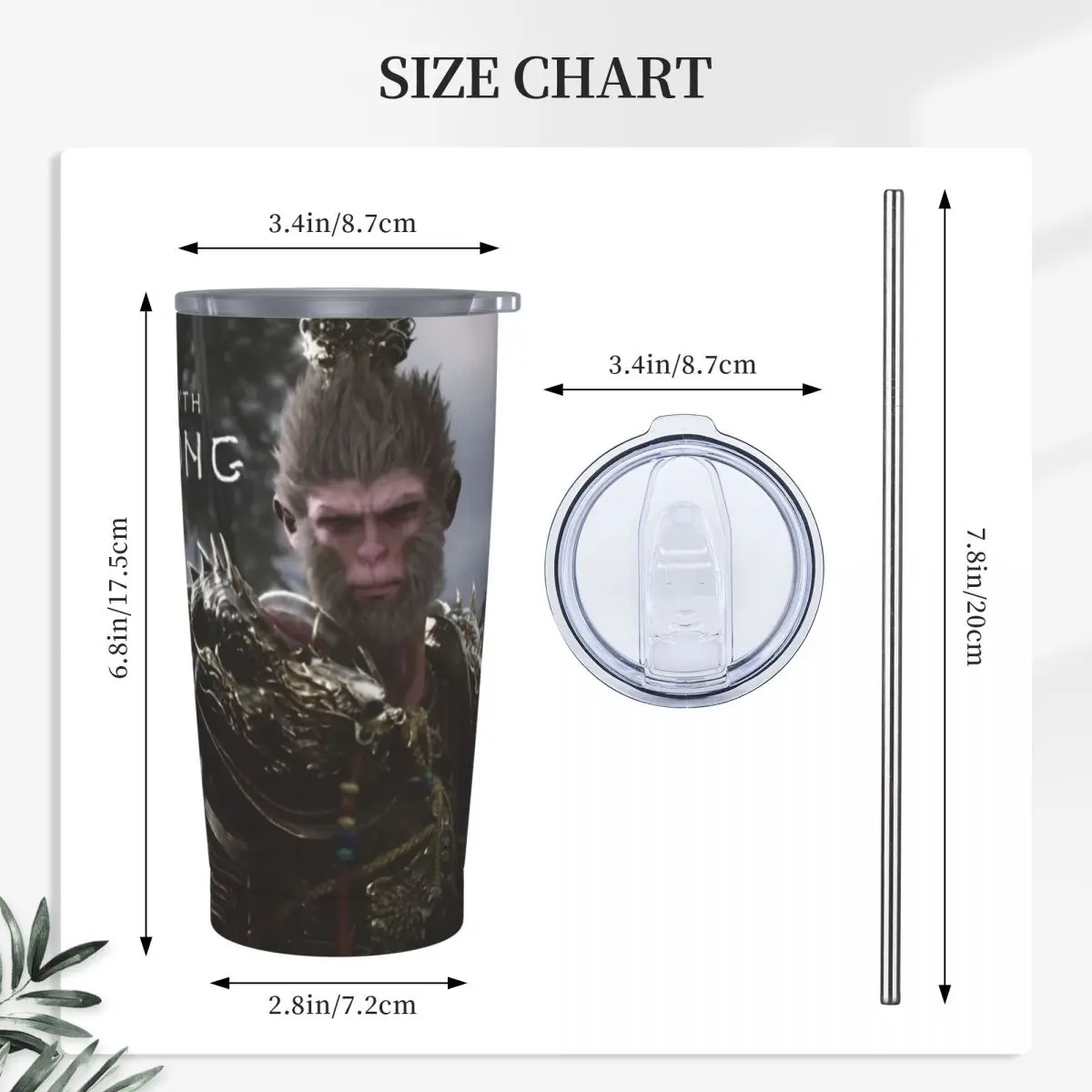 Black Myth Wukong Monkey King Game 20oz Tumbler Stainless Steel Vacuum Insulated Tumblers Cup With Straw