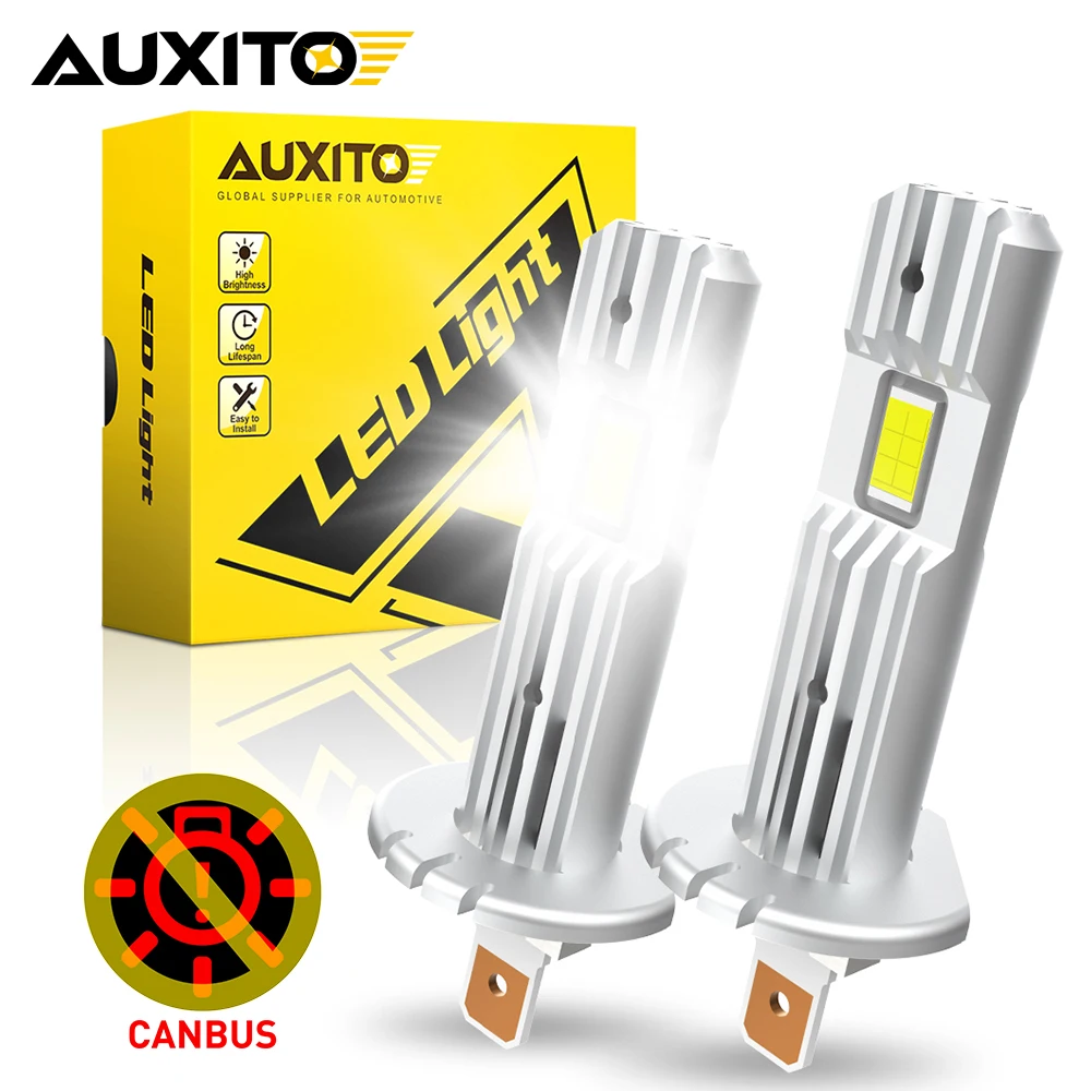 AUXITO 2 Stück Canbus H1 LED-Autolichter, Scheinwerfer, 12000 lm, 60 W, Nebelscheinwerfer, lüfterlos, kabellos, Mini-Größe, Plug-and-Play-Upgrade, nicht Polarität