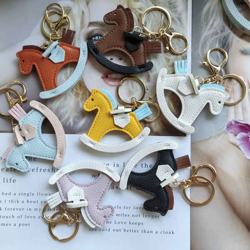

Women Charms Bag Pendant PU Leather KeyChain Cartoon Pony Horses Keyring Cute Animal Ornament Accessories Gift