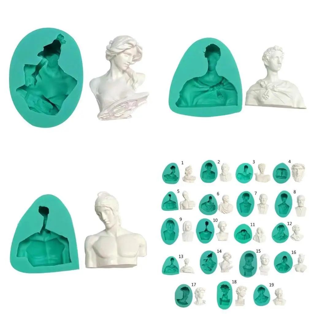 

E8BD Portrait Sculpture Silicone Flexible Safe Mould Clay Resin Ceramics Candy