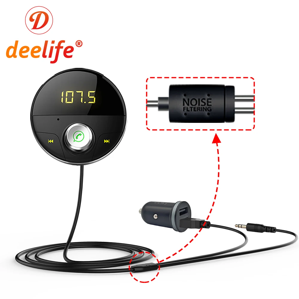 Deelife 자동차 블루투스 FM 송신기 AUX 어댑터, 자동차 음악 플레이어 BT5.0 오디오 리시버 핸즈프리 키트