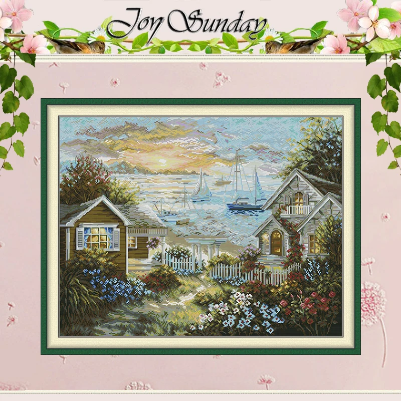 

The Peaceful Seaside Patterns Counted Cross Stitch Set DIY 11CT 14CT 16CT HD Stamped DMC Cross-stitch Kit Embroidery Needlework