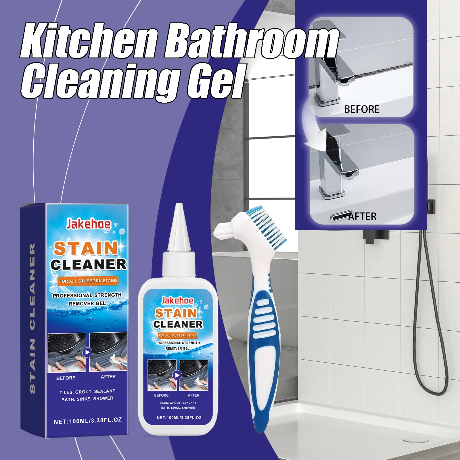 

Household Stain Removal Gel Set All-Purpose Cleaner Easily Removes Stubborn Dirt Scale Restore Radiance Kitchen Bathroom Cleaner